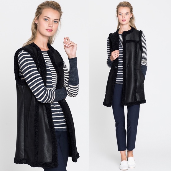Nic + Zoe Faux Leather Fur Sherpa Vest Black - Picture 8 of 8
